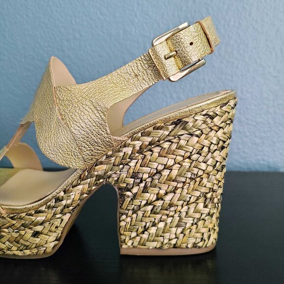 VIA SPIGA ~ “Flora” Gold Leather Platform Heels ~ 8M  EUC - Picture 5 of 14